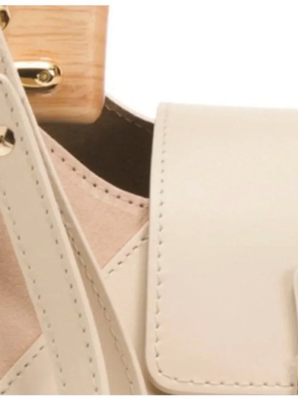 CLAUDIA Firenze Genuine Leather Beige/Cream Satchel Handbag with Wooden Handle